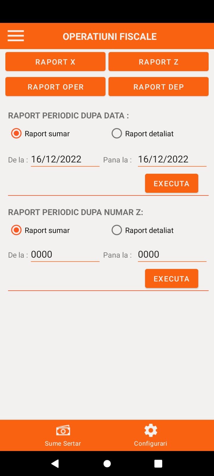 Aplicatie Vanzare Android PamPOS Operatiuni Fiscale