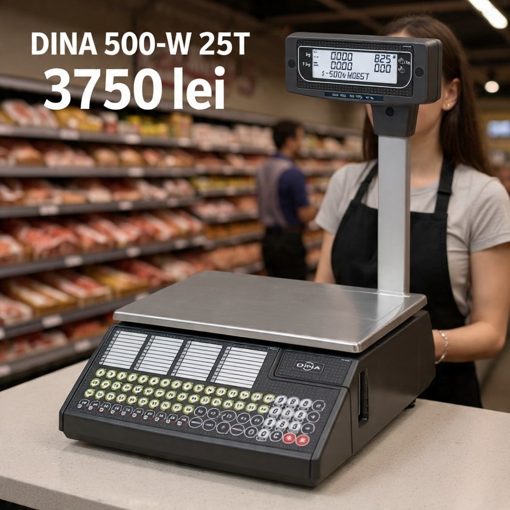 Cantar cu etichetare DINA 500-W025T ALPHA 15P, 15Kg, cu brat, verificat metrologic
